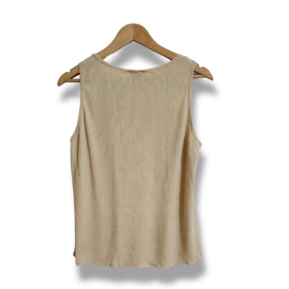 🌿Nygard Sleeveless.Shimmer Tan Knit Top with Crochet Yoke - Size XL - Picture 8 of 13